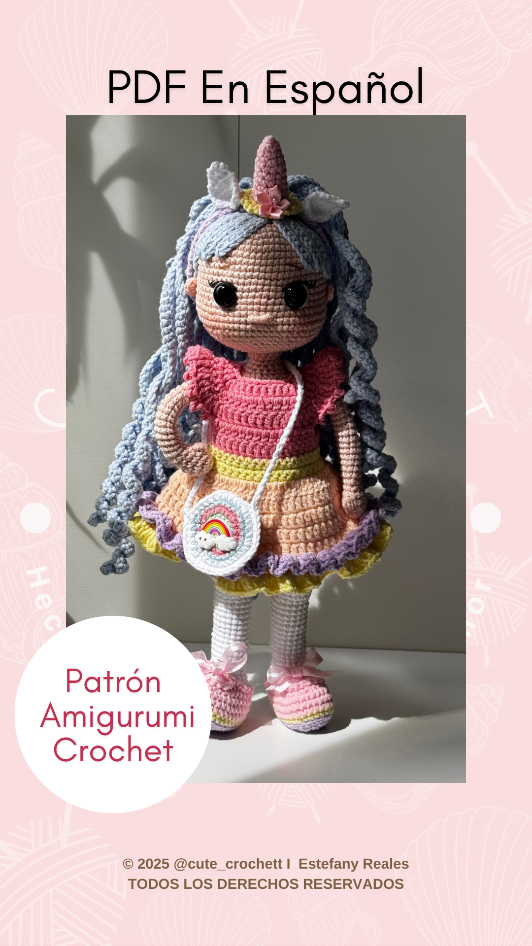 Unicornio Doll - Patrón de Muñeca Amigurumi Tejida en Crochet (Incluye Vestido)
